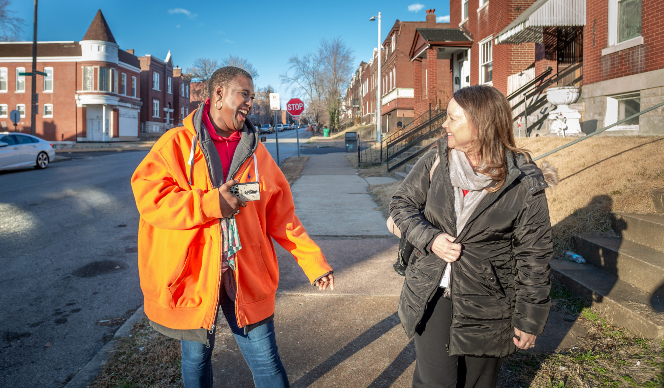 Pathways to Progress member advisor, Debbie Koeller, walked with a graduate of the Catholic Charities program, Tyra Brown, outside her home in St. Louis, Missouri on Tuesday, Dec. 10, 2019.

Lisa Johnston | lisajohnston@archstl.org  | Twitter: @aeternusphoto